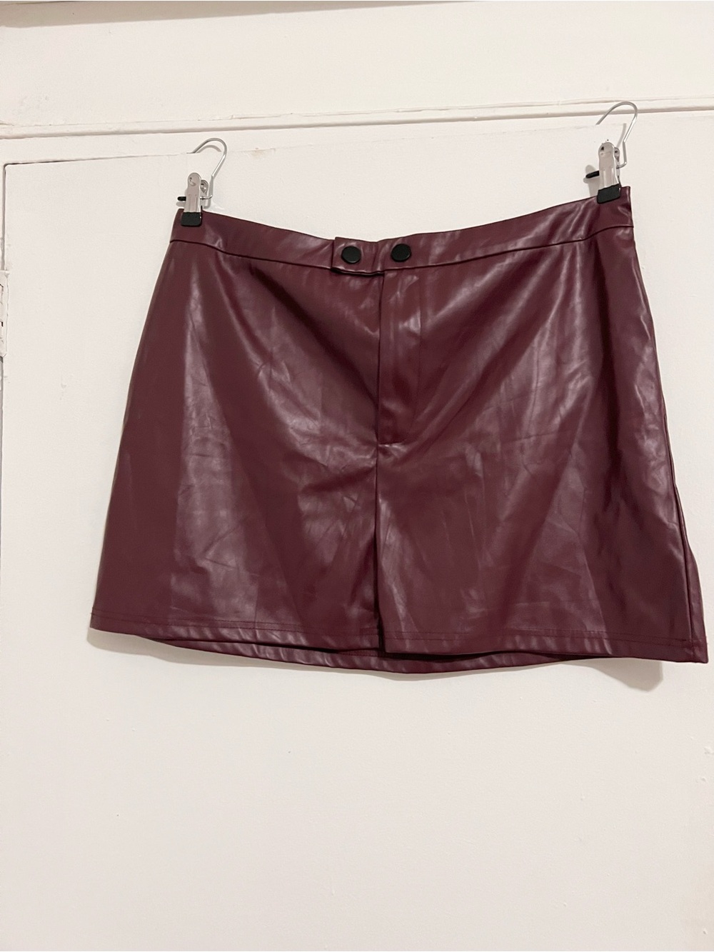 Burgundy Faux Leather Mini Skirt High Waist Vegan Leather Trendy Y2K